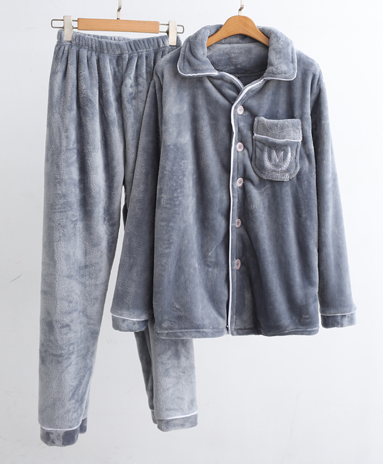 Đồ ngủ nhung san hô nam dày mùa đông cộng với nhung mùa thu và mùa đông nam flannel trùm đầu đồ ngủ dài tay phù hợp với dịch vụ bộ nỉ nữ mùa đông