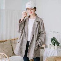 Vòng lặp thời gian 丨 韩 chic xu hướng rộng retro nhỏ phù hợp với mùa thu trench coat kẻ sọc kiểm tra áo khoác nữ bộ vest nữ quần ống rộng