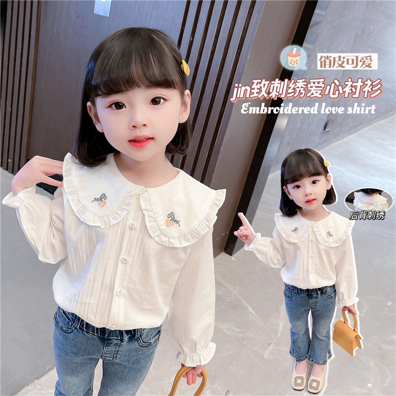 Girl Doll Collar Shirt 2022 Spring Autumn Dress Foreign Pie Baby White