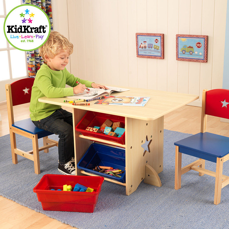 American KidKraft Children's Toys Learning Table and Chair Set Multifunctional Building Blocks Toy Table 3-4-5-6 Years
