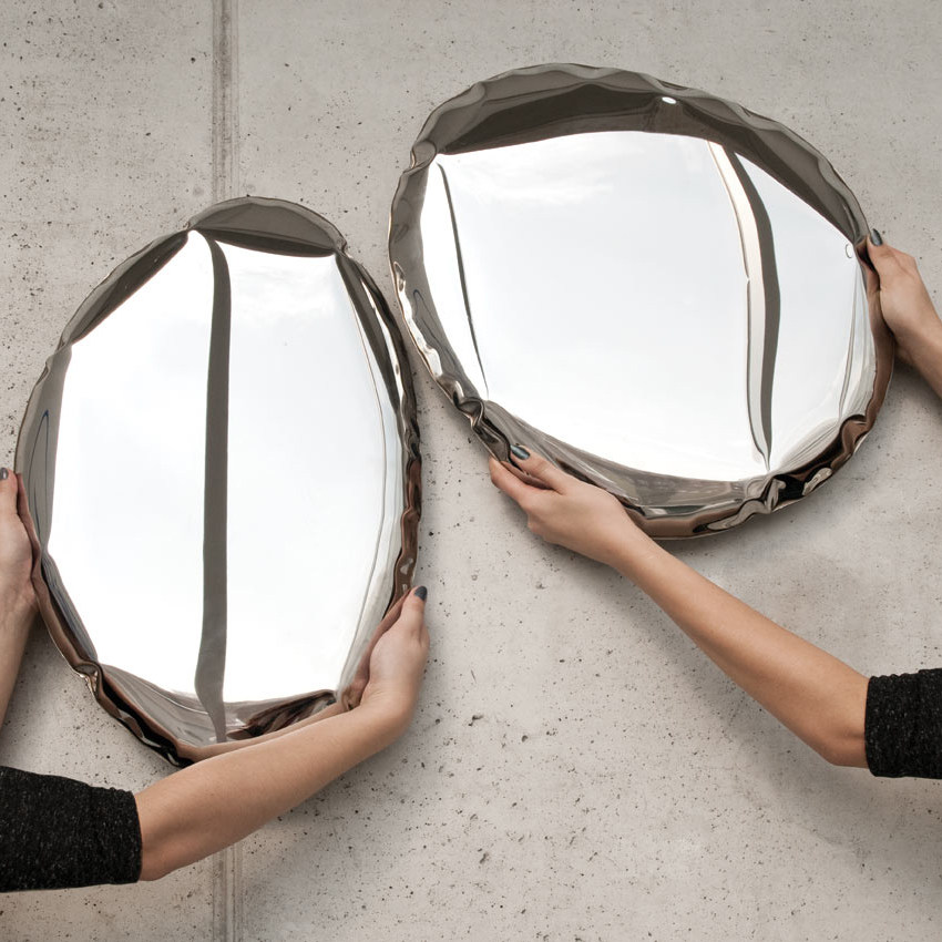 Nordic ins stainless steel drop mirror designer irregular full-body mirror shaped decorative mirror oval metal mirror