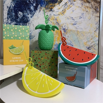 Симпатичная детская пластиковая соломенная чашка INS популярная с ананасом арбузом и лимоном портативная чашка большой емкости для путешествий и фотосъемки