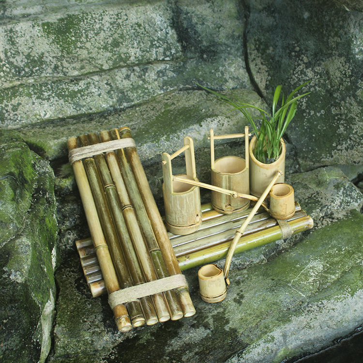 Bamboo-cylinder bucket bamboo-lined bamboo water ladylike children stage props toys to play sand fish tank fish pool for water changing base swing pieces