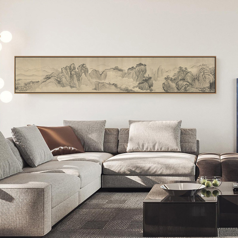 新中式客厅沙发背景墙装饰画|禅意山水横幅挂画,拯救你的“空白墙”焦虑!-现代装饰画-淘宝好物网
