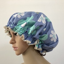 Korean cute lady cotton nightcap kitchen hat European and American style wooden ear double-layer hair care anti-hair hair loss oil-proof moon hat