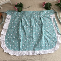 High-Grade Double cotton apron anti-fouling housework cleaning pastoral wind half-body apron cute Korean wooden ear waist