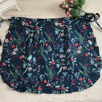 Cotton double half-length sleeveless apron vintage blue print anti-fouling waist Korean cute kitchen cooking and baking