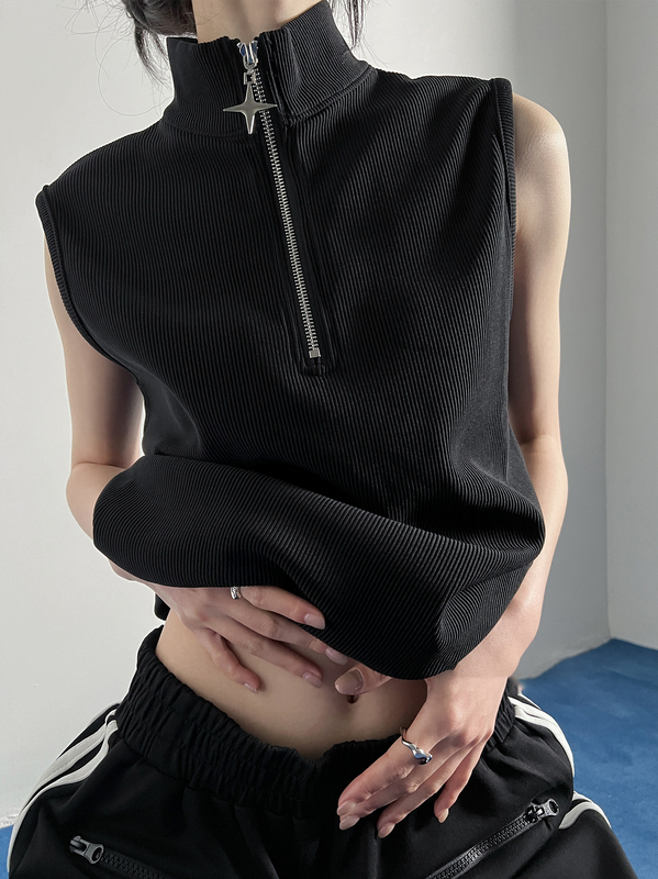 Niche Design Star Zipper Padded Shoulder Sleeveless Top, High-End Original Vest, Unisex Sleeveless Vest, Summer