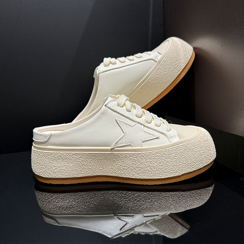 Full Leather Closed-Toe Slippers 2025 New Thick-Soled Height-Increasing Star Slippers Genuine Leather Casual Versatile Lace-Up White Shoes Full Leather Closed-Toe Slippers 2025 New Thick-Soled Height-Increasing Star Slippers Genuine Leather Casual Versatile Lace-Up White Shoes