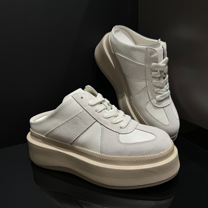 The Shop Owner Recommends Yi Mengling's Same Style Closed-Toe Slippers, Genuine Leather, 2025 Summer New Model, Small Size, Thick-Soled, Height-Increasing Half Slippers