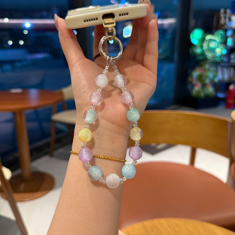 Glow-In-The-Dark Bracelet Beaded Phone Charm Phone Case Keychain Pendant Accessory Hand Chain Luminous Stone
