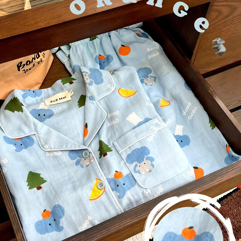 Watachi 2025 New Good Elephant Short-Sleeved Pajamas for Women Summer Pure Cotton Cartoon Home Wear Set Summer