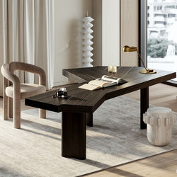 Scandinavian solid wood computer desk designer special-shaped desk boss desk to living room long desk black electric competition table