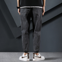 2021 Spring and Autumn new casual long pants mens jeans trend brand wide elastic waist drawstring pants