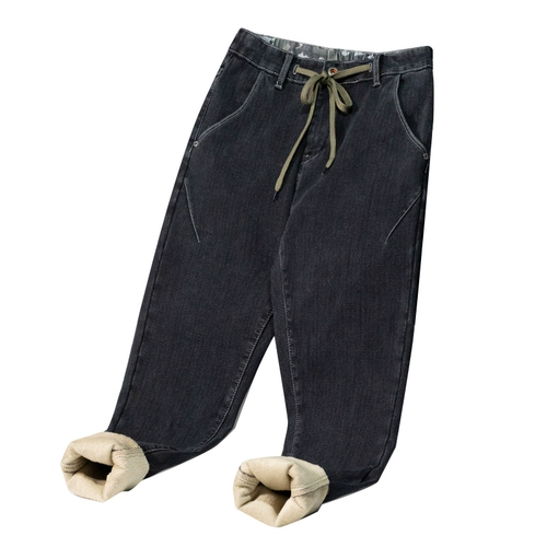 Утепленные модные трендовые эластичные джинсы с начесом, универсальные штаны для отдыха, городской стиль, свободный прямой крой