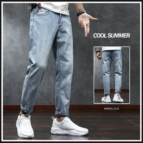 Летние тонкие модные прямые свободные джинсы, трендовые светлые штаны для отдыха, свободный прямой крой