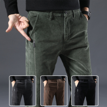 Corduroy casual pants mens autumn and winter New plush mens pants loose straight tube young and middle-aged work clothes