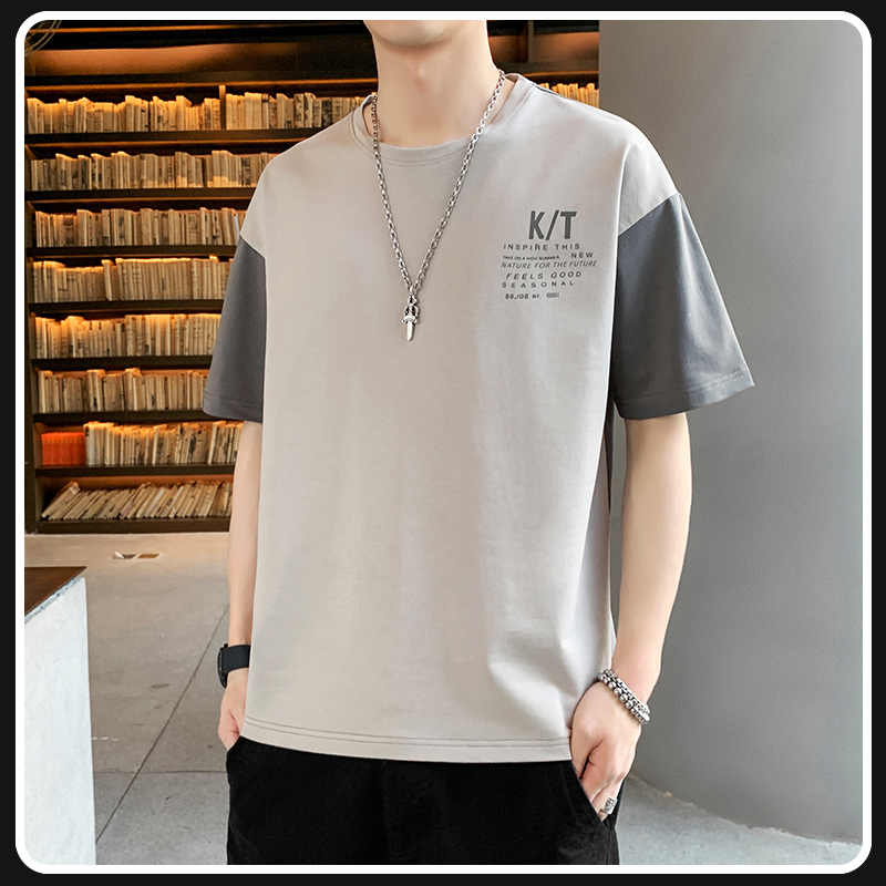 50% sleeve men's T-shirt spring and summer new loose round collar men's clothing blouses 100 lapped splicing half sleeves short sleeves