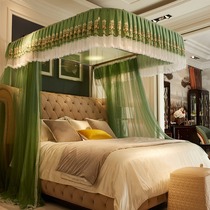 Pull rope three-door U-shaped rail mosquito net sliding wheel double luxury Court home floor-standing 1 5 m bed mosquito net