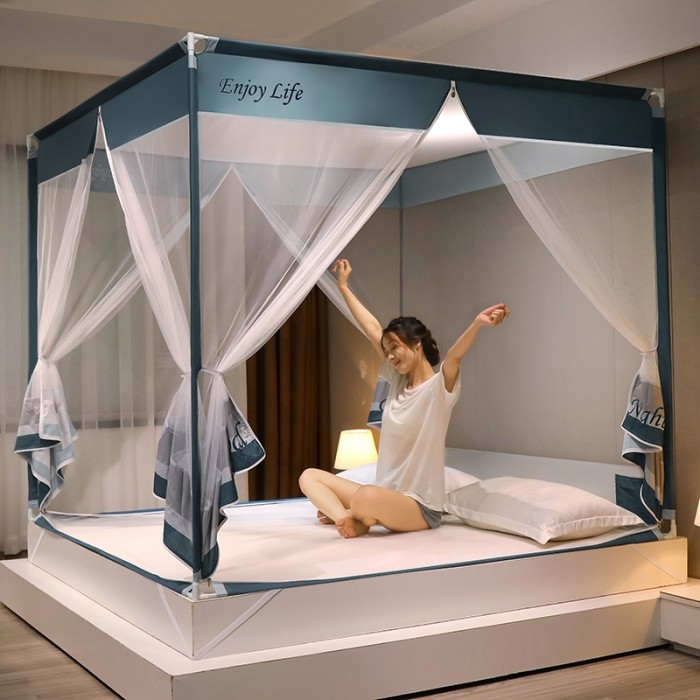 2022 new anti-dust top domestic mosquito nets pull-chain sitting bed-type bed curtain integrated home anti-fall child triple door