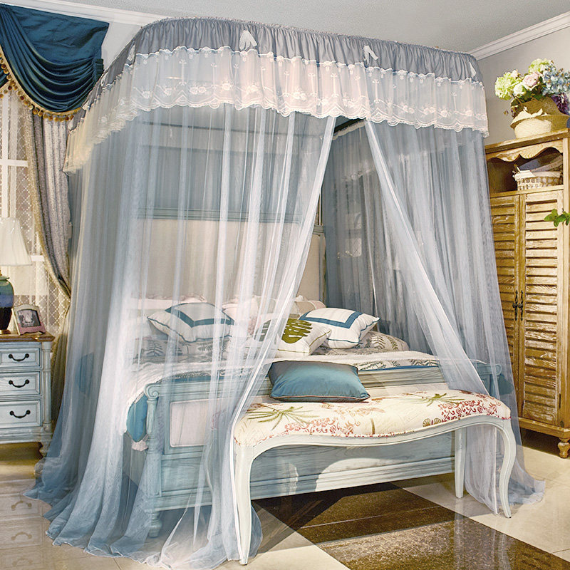 New princess household mosquito nets high-end u-type guide rail mosquito nets ground three-door encrypted thickening convenient to remove and wash