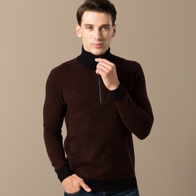 Thickened zipper collar sweater men's Korean style youth casual sweater turtleneck pure wool sweater coat sweater trend