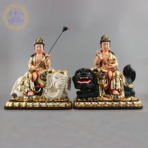 Monju Samantabhadra Bodhisattva statue of Buddha resin cai du Manjusri Bodhisattva statue of Buddha ornaments 35cm 40cm Huayan Sansheng