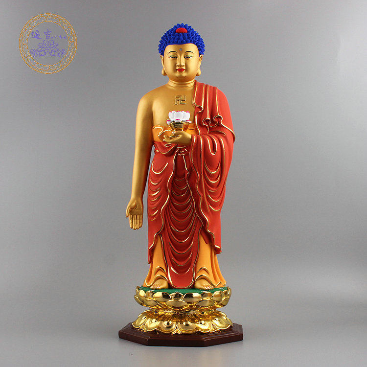 Amitabha Buddha Resin Buddha Statue Hand-painted Station Amitabha Buddha Big Wish Receives Like Three Treasures Handicraft Ornament Buddha