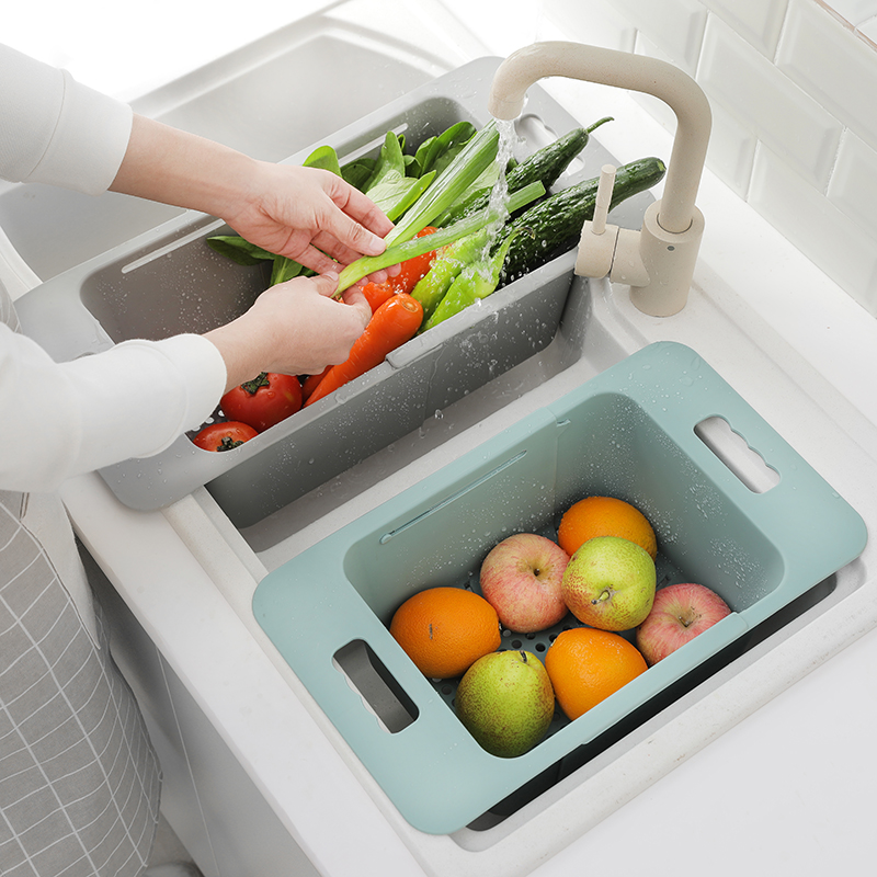 Plastic drainage basket free perforated sink shelf fruits and vegetables kitchen dishwashing sink retractable basket sink basket