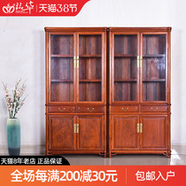 Red Wood Furniture Burmese Flowers Pear Wood Bookcase Bookcase Combination Chinese solid wood shelve Ming style storage rack Book cabinet
