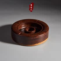 Chinese style ebony wood ashtray with lid large creative personality trend living room ashtray European home retro