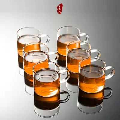 120ml Heat-resistant thickened glass teacup with handle Tea cup Heat-resistant belt handle Glass small teacup box of 6