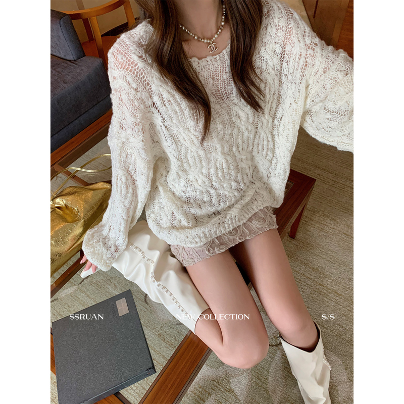 Samseoi Dafan Autumn Outfit Korean Style Hollow Knit Sweater Loose Casual Long Sleeve Sweater Women's Cardigan Beautiful