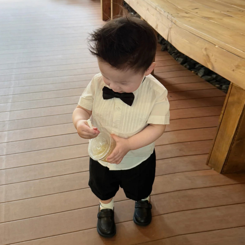 Baby Suit Set Summer Style Boys' Short-Sleeved Shirt Suit Formal Wear 2026 Stylish Boys' Flower Boy Small Suit