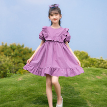 Girls dress 2023 new foreign air summer clothing pure cotton little girl purple dresses children princess dresses summer thin
