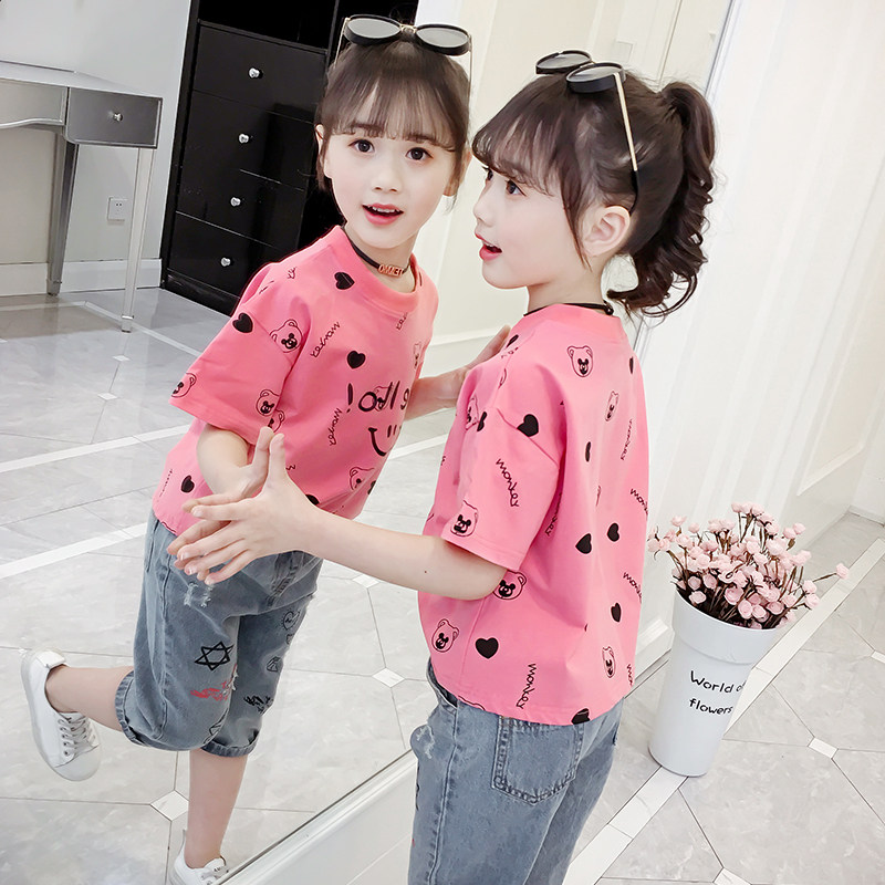 Girl short sleeve T-shirt 2022 Summer new CUHK Scout Loose Half Sleeve Girl Printed Pure Cotton Blouse