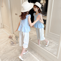 Girl Nets Red Suit Summer Thinness 2023 New Children Foreign Air Trendy Summer Dress Little Girl Sleeveless Two Sets