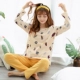 Bộ đồ ngủ nữ size lớn cho mùa xuân và mùa thu đông cotton dài tay phiên bản Hàn Quốc lỏng lẻo cộng với phân bón để tăng thêm 200 kg chất béo mm phù hợp quần áo ngủ nữ