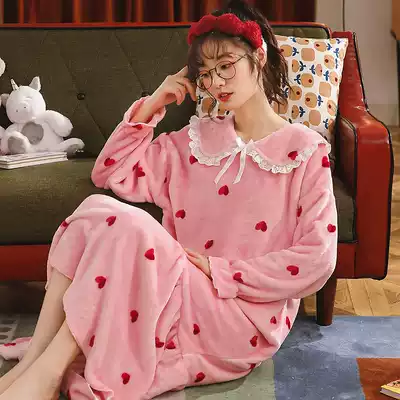 Nightdress women's autumn and winter thickened coral velvet long version plus velvet pajamas women's winter flannel large size fat mm200 kg