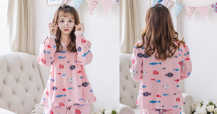 Với bộ đồ ngủ độn ngực nữ mùa xuân và mùa thu cotton dài tay phiên bản Hàn Quốc của những bộ đồ công sở ngọt ngào cỡ lớn phù hợp với mùa thu đông có thể mặc đồ ngủ nữ quần áo ngắn