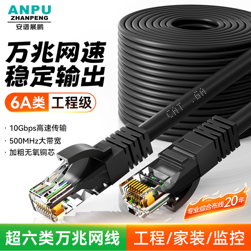 Cat6A Ethernet Cable for Home Use, 10 Gigabit, Double Shielded, National Standard, Oxygen-Free Copper, Finished Network Patch Cord