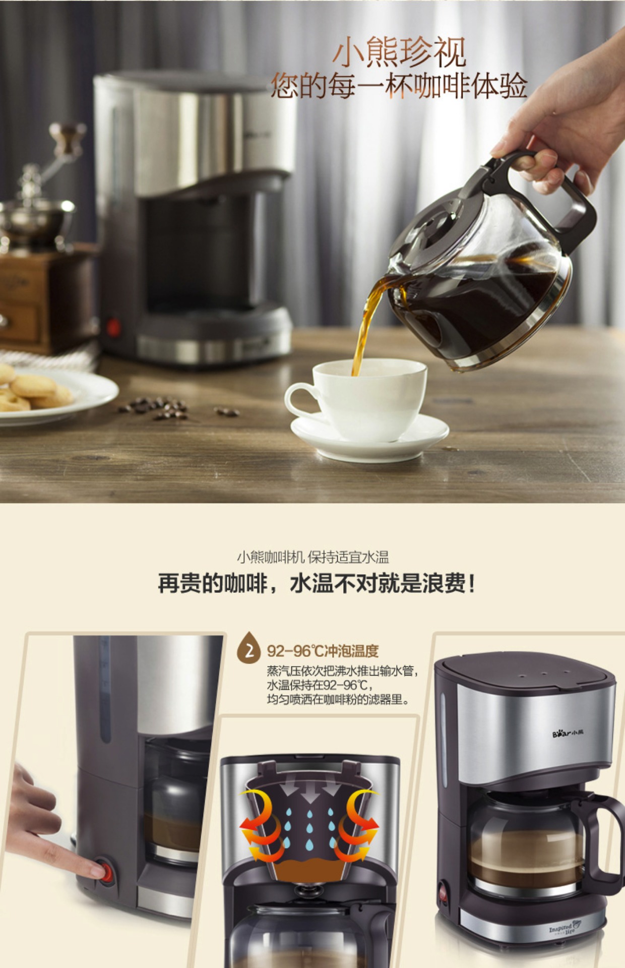 máy pha cà phê espresso mini Máy pha cà phê Bear / Cubs KFJ-A07V1 Trang chủ Máy pha cà phê nhỏ giọt tự động - Máy pha cà phê máy xay pha cà phê