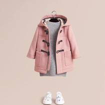 Girls wool woolen coat children baprene pink coat childrens long sandwich cotton thickened autumn and winter 2021 New