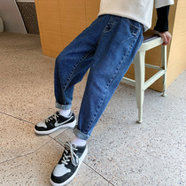 Boys jeans spring and autumn 2021 new childrens middle and big children loose casual trousers autumn boys pants tide