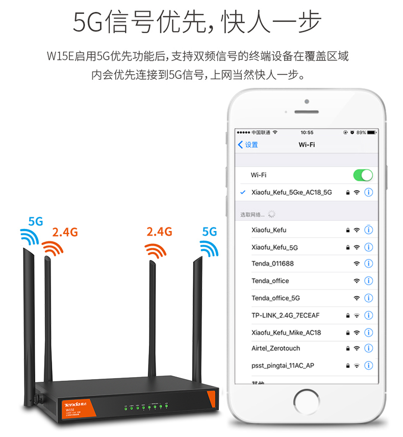 腾达企业级多wan无线路由器5g双频公司商用微信认证 穿墙王W15E