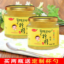Junqingqing Honey Lemon Tea Canned water drink drink drink milk tea Fruit tea jam 500g 2 bottles cup spoon