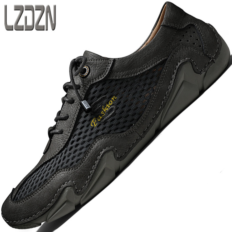 Octopus leather shoes Doudou men's shoes breathable mesh toe net shoes hollow summer driving men's hollow sandals