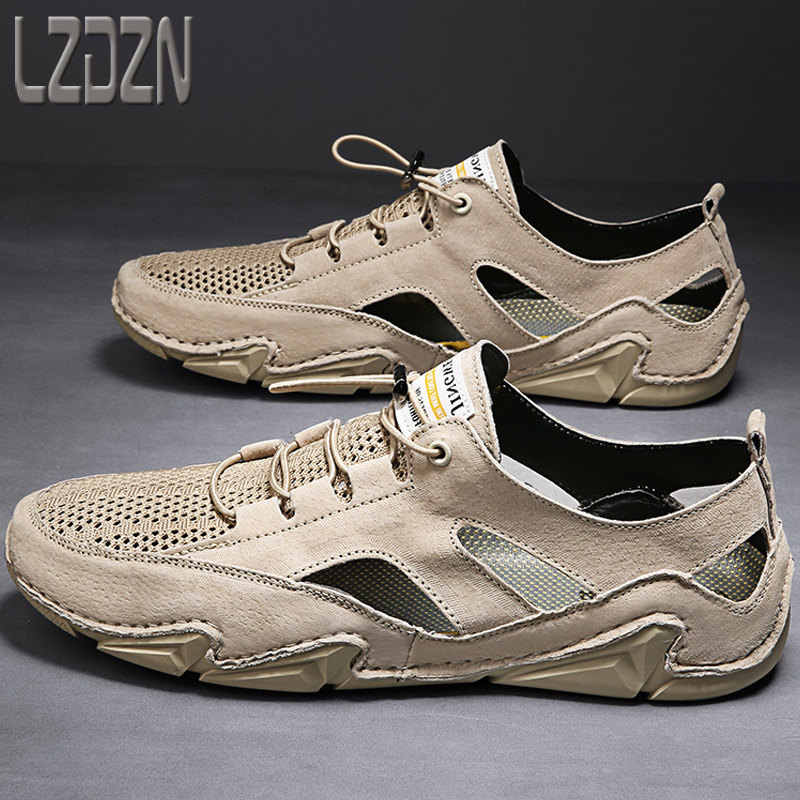 Leather shoes Peas men's shoes breathable mesh single mesh shoes hollow mesh summer driving sandals mesh casual holes
