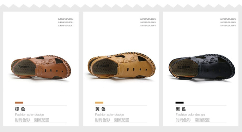 Giày da nam Baotou dép mùa hè trung niên giày nam da bò dép sandal kéo lỗ 47 thêm cỡ lớn 48 bãi biển - Sandal