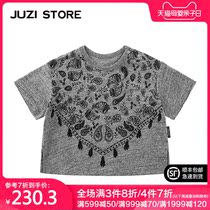 JUZI STORE childrens clothing bamboo yarn National style print top T-shirt neutral boy girl 1923242